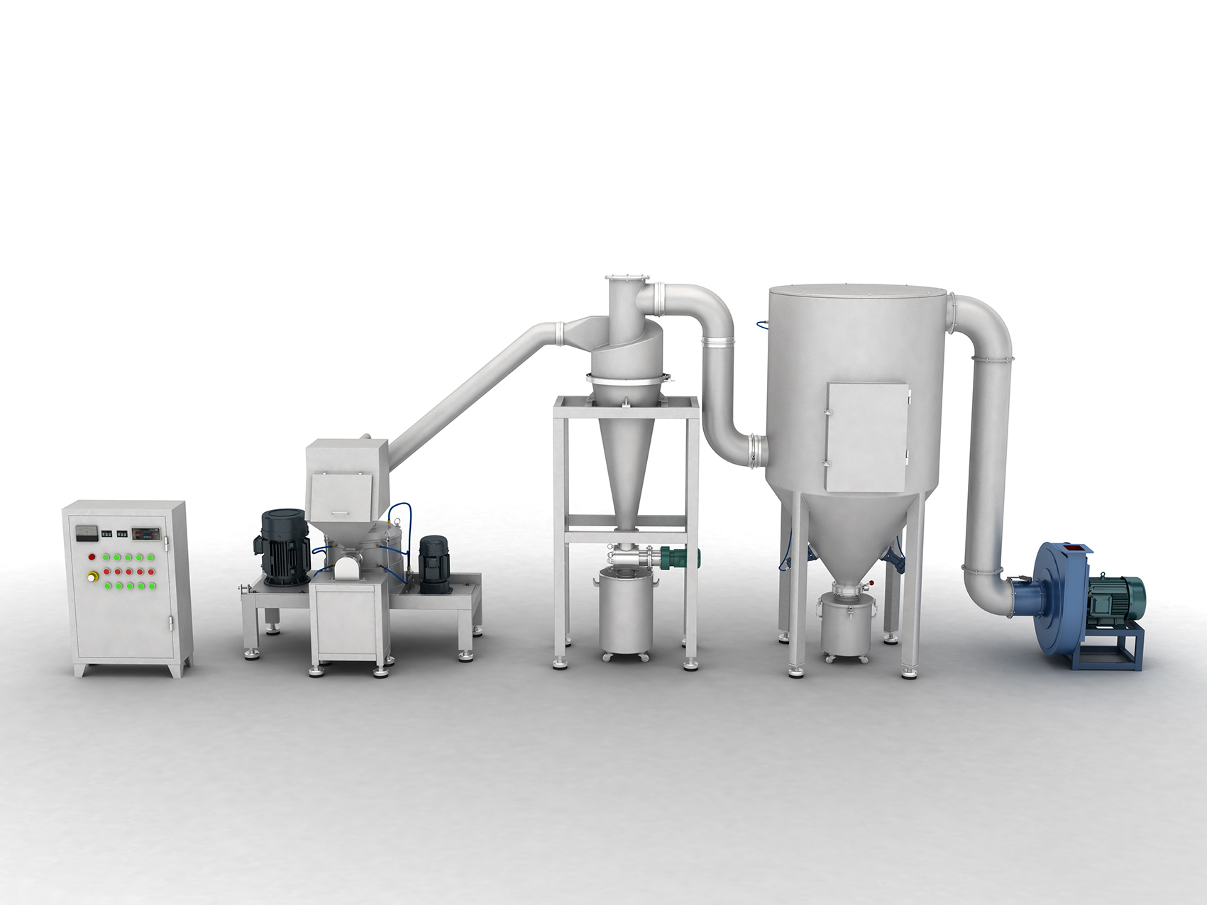 吸尘微粉碎机组、带式金属探测器等。